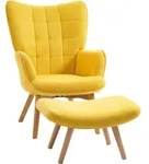 HOMCOM Ohrensessel mit Hocker, Relaxsessel, Polstersessel in Cord-Optik, Gelb - Gelb