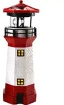 LED Solar Leuchtturm 28 cm | Garten Deko Leuchtfeuer Rot Wei&szlig; | Gartendeko