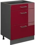 K&uuml;chenunterschrank Vicco R-Line Rot Hochglanz 60 cm mit Schubladen, ohne
