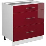 K&uuml;chenunterschrank Vicco Fame-Line Bordeaux Hochglanz 80 cm mit 3 Schubladen, ohne