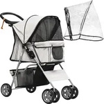 PawHut Hundetrolley, faltbarer Hundebuggy, Hundewagen mit Regenverdeck, Grau -...
