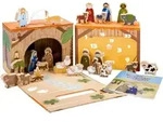 yoamo Spielkrippe Adventskalender f&uuml;r Kinder mit 24 Holzfiguren, hochwertigem