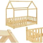 Juskys Kinderbett Marli 80 x 160 cm - Rausfallschutz, Lattenrost & Dach - Holz Natur
