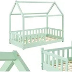 Juskys Kinderbett Marli 80 x 160 cm - Rausfallschutz, Lattenrost & Dach - Holz Mint -