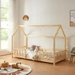 Kinderbett &rsquo;Sisimiut&rsquo; in Haus-Optik mit Rausfallschutz Kiefernholz 90 x 200 cm