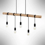 Lindby H&auml;ngeleuchte Rom, 5-flg., Holz, Seil, schwarz, 116 cm - Hellbraun