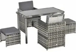 Outsunny Polyrattan Sitzgruppe Gartenset Garnitur 5 tlg. mit Kissen Grau - Grau