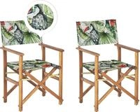 BELIANI Gartenst&uuml;hle 2er Set Hellbraunes Akazienholz mit Wechselbarem Bezug Grau /