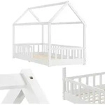 Juskys Kinderbett Marli 90 x 200 cm mit Matratze, Lattenrost & Dach - Holz...