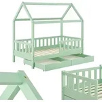 Juskys Kinderbett Marli 90 x 200 cm mit Matratze, Bettkasten, Lattenrost & Dach...