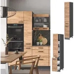 Apothekerschrank Vicco R-Line Goldkraft Eiche 30 cm, Model 37852 - Braun/Dunkelgrau