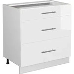K&uuml;chenunterschrank Vicco Fame-Line Wei&szlig; Hochglanz/Wei&szlig; 80 cm mit 3 Schubladen,