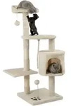 lionto Kratzbaum f&uuml;r Katzen 112 cm hoch, mit H&ouml;hle, Sisalseil, Pl&uuml;schb&auml;llen &