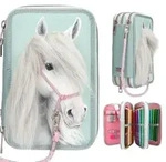 Depesche 0013692 Miss Melody 3 Fach Federtasche mit Pferdekopf Applikation