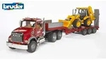 BRUDER&reg; 02813 MACK Granite LKW mit Tieflader und JCB 4CX Baggerlader