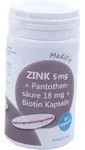 ZINK 5 mg+Pantothens&auml;ure 18 mg+Biotin Kapseln 90 St