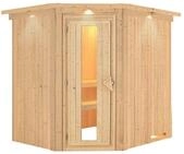 Karibu Sauna Siirin mit Eckeinstieg 68 mm-Ohne Ofen-inkl. Dachkranz- Isolierte