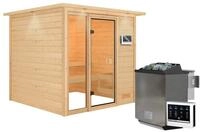 Karibu Woodfeeling Sauna Jutta - 38 mm Bronzierte Ganzglast&uuml;r Inkl. Dachkranz...