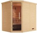 Weka Premium Massivholz-Elementsauna Kemi Eck mit Glast&uuml;r inkl. Komfortpaket - 45 mm