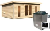 Karibu Saunahaus Mainburg 4 mit Vorraum - 38 mm naturbelassen Set B (Sauna B...