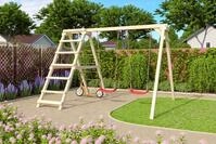 Akubi Kinderspielger&auml;t Doppelschaukel Felix mit Kletterger&uuml;st und Netzrampe