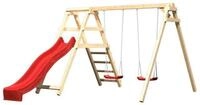 Akubi Kinderspielger&auml;t Doppelschaukel Felix mit Kletterger&uuml;st und Rutsche-rot