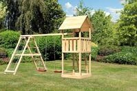 Akubi Kinderspielturm Lotti inkl. Doppelschaukel und Kletterger&uuml;st naturbelassen