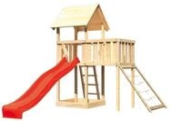 Akubi Kinderspielturm Lotti inkl. Anbauplattform, Rutsche und Netzrampe rot