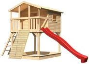 Akubi Stelzenhaus Benjamin mit Rutsche und Holzrampe naturbelassen rot