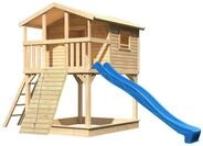 Akubi Stelzenhaus Benjamin mit Rutsche und Holzrampe naturbelassen blau