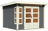 Karibu Gartenhaus Kastorf 6 mit Fensterecke - 28mm-274 x 274 cm- terragrau