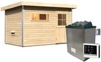 Karibu Gartensauna Pultdach Saunahaus Skrollan 1 mit Vorraum-9 kW Ofen inkl.