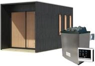 Karibu Design Saunahaus Miramar mit Vorraum - 73 mm schwarz Inkl. Terrasse 9 kW...