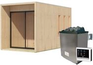 Karibu Design Saunahaus Miramar mit Vorraum - 73 mm naturbelassen Inkl....