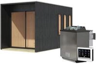 Karibu Design Saunahaus Miramar mit Vorraum - 73 mm schwarz Inkl. Terrasse 9 kW