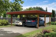 Carport Wendland 630x637 rote Blende, nussbaum, 20mm Dachschalung mit EPDM Folie