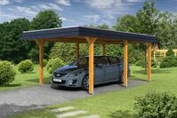 Carport Wendland 362x628 schwarze Blende, eiche hell, 20mm Dachschalung mit EPDM