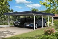 Skan Holz Walmdach Carport 630cm schwarze Blende Gr 2 wei&szlig; Holzcarport