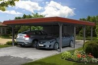 Skan Holz Walmdach Carport 630cm inkl. Abstellraum grau Holzcarport