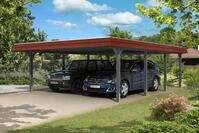 Carport Wendland 630x879 rote Blende, schiefergrau, 20mm Dachschalung mit EPDM...