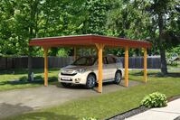 Carport Wendland 409x628 rote Blende, eiche hell, 20mm Dachschalung mit EPDM...