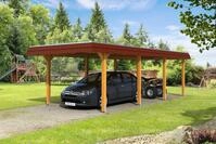 Carport Wendland 362x870 rote Blende, eiche hell, 20mm Dachschalung mit EPDM...