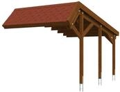 Skan Holz Harz Stellplatzerweiterung nussbaum mit roten Schindeln Holzcarport