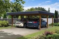Skan Holz Walmdach Carport 630cm schwarze Blende Gr 1 nussbaum Holzcarport