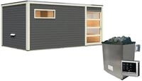 Karibu Gartensauna Saunahaus Hygge inkl. Vorraum, terragrau-9 kW Ofen inkl.