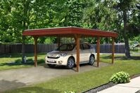 Carport Wendland 409x628 rote Blende, nussbaum, 20mm Dachschalung mit EPDM Folie