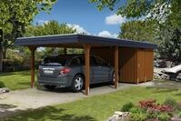 Skan Holz Walmdach Carport 409cm mit Aufbau inkl. Abstellraum nussbaum...