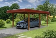 Carport Wendland 362x628 rote Blende, nussbaum, 20mm Dachschalung mit EPDM Folie