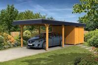 Carport Wendland 362x870 schwarze Blende, eiche hell, mit Abstellraum,...