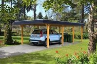 Carport Wendland 409x870 schwarze Blende, eiche hell, 20mm Dachschalung mit EPDM